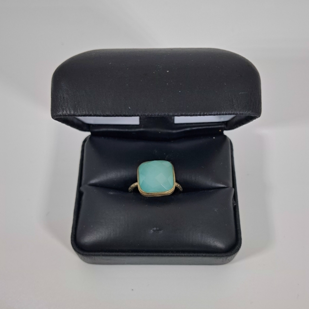 Vintage 925 Sterling Silver Chalcedony Gemstone Ring With Gold Vermeil Size 6 - Picture 3 of 11